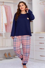 Plus Size Heart Graphic Top and Plaid Joggers Lounge Set - SHE BADDY© ONLINE WOMEN FASHION & CLOTHING STORE