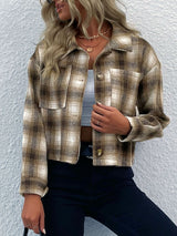 Plaid Button-Up Dropped Shoulder Shacket - SHE BADDY© ONLINE WOMEN FASHION & CLOTHING STORE