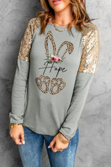 Leopard Sequin Round Neck Long Sleeve Top - SHE BADDY© ONLINE WOMEN FASHION & CLOTHING STORE