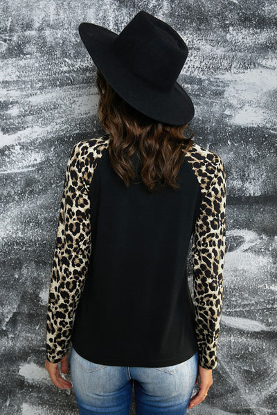 Leopard Print Grommet Long Sleeve Tee - SHE BADDY© ONLINE WOMEN FASHION & CLOTHING STORE