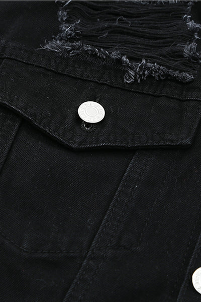 Distressed Button-Up Denim Jacket with Pockets - SHE BADDY© ONLINE WOMEN FASHION & CLOTHING STORE