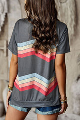 Multicolored Chevron Stripe Round Neck Side Slit T-Shirt - SHE BADDY© ONLINE WOMEN FASHION & CLOTHING STORE