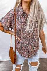 Ditsy Floral Button-Up Short Sleeve Shirt - SHE BADDY© ONLINE WOMEN FASHION & CLOTHING STORE