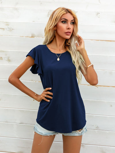 Round Neck Butterfly Sleeve Top - SHE BADDY© ONLINE WOMEN FASHION & CLOTHING STORE