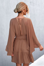 Decorative Button Smocked Waist Surplice Dress - SHE BADDY© ONLINE WOMEN FASHION & CLOTHING STORE