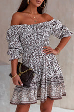 Printed Off-Shoulder Pleated Dress - SHE BADDY© ONLINE WOMEN FASHION & CLOTHING STORE