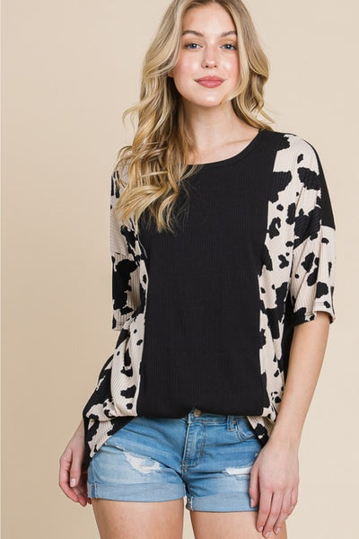 BOMBOM Rodeo Love Ribbed Animal Contrast Tee - SHE BADDY© ONLINE WOMEN FASHION & CLOTHING STORE