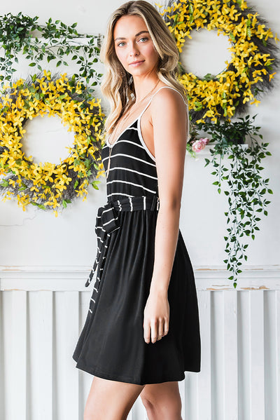 Striped Spaghetti Strap Belted Dress - SHE BADDY© ONLINE WOMEN FASHION & CLOTHING STORE