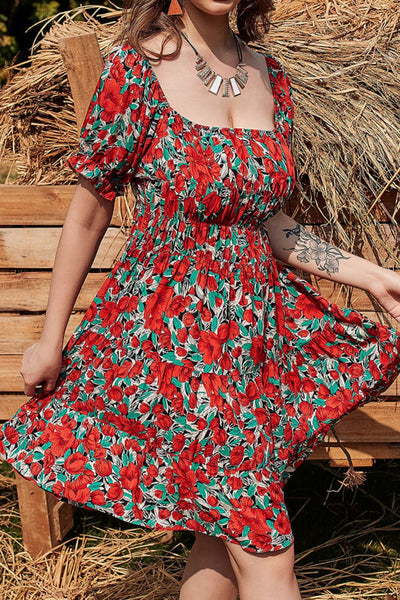 Floral Flounce Sleeve Tiered Dress - SHE BADDY© ONLINE WOMEN FASHION & CLOTHING STORE