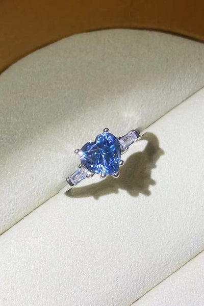 1 Carat Moissanite Heart-Shaped Platinum-Plated Ring in Blue - SHE BADDY© ONLINE WOMEN FASHION & CLOTHING STORE