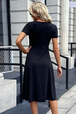 Buttoned Short Sleeve Slit Dress - SHE BADDY© ONLINE WOMEN FASHION & CLOTHING STORE