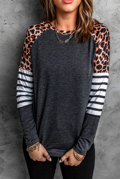 Leopard Striped Raglan Sleeve Top - SHE BADDY© ONLINE WOMEN FASHION & CLOTHING STORE