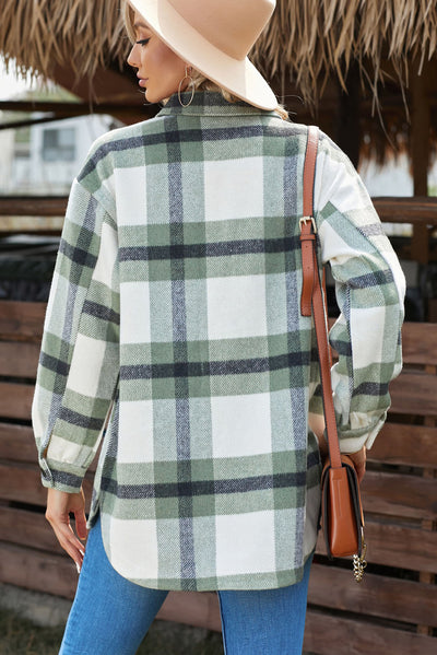 Plaid Dropped Shoulder Pocket Shacket - SHE BADDY© ONLINE WOMEN FASHION & CLOTHING STORE