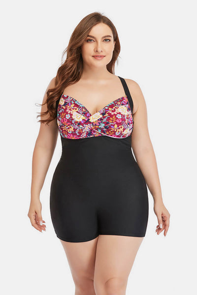 Plus Size Two-Tone One-Piece Swimsuit - SHE BADDY© ONLINE WOMEN FASHION & CLOTHING STORE
