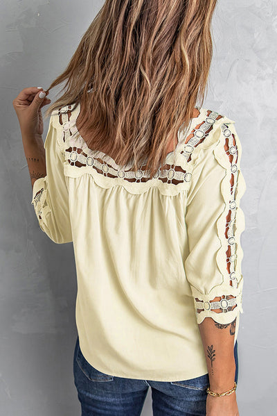 Crochet Openwork Three-Quarter Sleeve Blouse - SHE BADDY© ONLINE WOMEN FASHION & CLOTHING STORE