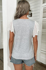 Two-Tone Eyelet Flutter Sleeve Spliced Top - SHE BADDY© ONLINE WOMEN FASHION & CLOTHING STORE