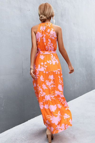 Printed Sleeveless Tie Waist Maxi Dress - SHE BADDY© ONLINE WOMEN FASHION & CLOTHING STORE