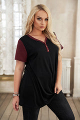 Plus Size Contrast Twisted Henley Tee - SHE BADDY© ONLINE WOMEN FASHION & CLOTHING STORE