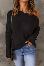 Horizontal Ribbing One-Shoulder Sweater - SHE BADDY© ONLINE WOMEN FASHION & CLOTHING STORE