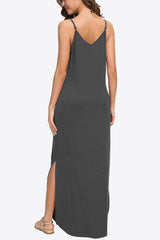 Split Spaghetti Strap Maxi Dress with Pockets - SHE BADDY© ONLINE WOMEN FASHION & CLOTHING STORE