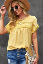 Swiss Dot Decorative Button Short Sleeve Blouse - SHE BADDY© ONLINE WOMEN FASHION & CLOTHING STORE