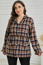 Plus Size Plaid Buttoned Collared Shacket - SHE BADDY© ONLINE WOMEN FASHION & CLOTHING STORE