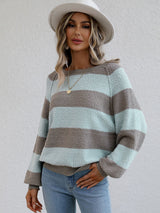 Striped Raglan Sleeve Ribbed Trim Knit Top - SHE BADDY© ONLINE WOMEN FASHION & CLOTHING STORE