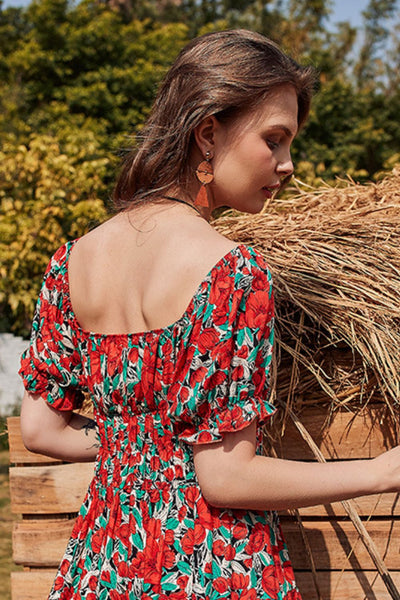 Floral Flounce Sleeve Tiered Dress - SHE BADDY© ONLINE WOMEN FASHION & CLOTHING STORE