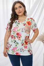 Plus Size Floral Print Sequin Pocket Tee - SHE BADDY© ONLINE WOMEN FASHION & CLOTHING STORE