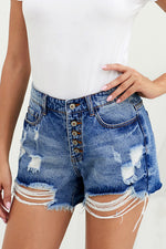 Distressed Button Fly Denim Shorts - SHE BADDY© ONLINE WOMEN FASHION & CLOTHING STORE