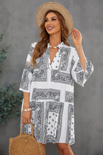 Paisley Three-Quarter Sleeve Mini Dress - SHE BADDY© ONLINE WOMEN FASHION & CLOTHING STORE