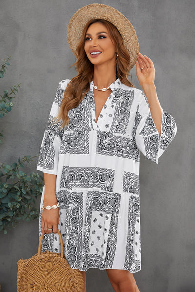 Paisley Three-Quarter Sleeve Mini Dress - SHE BADDY© ONLINE WOMEN FASHION & CLOTHING STORE