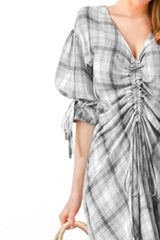 Plus Size Plaid Drawstring Detail Flounce Sleeve Dress - SHE BADDY© ONLINE WOMEN FASHION & CLOTHING STORE