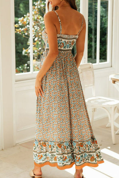 Bohemian Spaghetti Strap Frill Trim Maxi Dress - SHE BADDY© ONLINE WOMEN FASHION & CLOTHING STORE