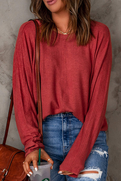 Seam Detail Round Neck Long Sleeve Top - SHE BADDY© ONLINE WOMEN FASHION & CLOTHING STORE