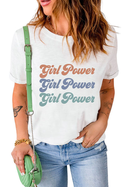 GIRL POWER Graphic Round Neck Tee - SHE BADDY© ONLINE WOMEN FASHION & CLOTHING STORE