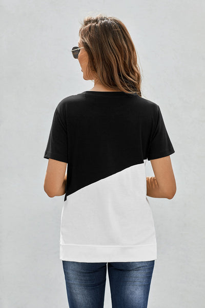 Two-Tone Round Neck Tee - SHE BADDY© ONLINE WOMEN FASHION & CLOTHING STORE