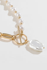 Half Pearl Half Chain Toggle Clasp Necklace - SHE BADDY© ONLINE WOMEN FASHION & CLOTHING STORE