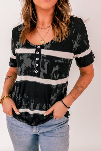 Tie-Dye Henley T-Shirt - SHE BADDY© ONLINE WOMEN FASHION & CLOTHING STORE