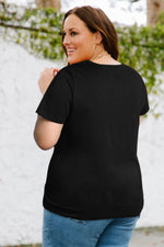 Plus Size Contrast Sequin V-Neck Tee Shirt - SHE BADDY© ONLINE WOMEN FASHION & CLOTHING STORE