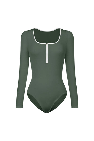 Contrast Trim Ribbed Long Sleeve Bodysuit - SHE BADDY© ONLINE WOMEN FASHION & CLOTHING STORE