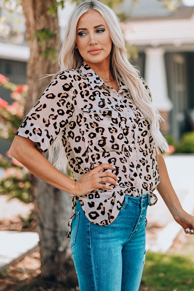 Leopard Button Front Short Sleeve Shirt with Breast Pockets - SHE BADDY© ONLINE WOMEN FASHION & CLOTHING STORE