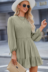 Smocked Tied Balloon Sleeve Mini Dress - SHE BADDY© ONLINE WOMEN FASHION & CLOTHING STORE