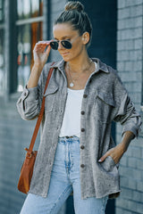 Textured Button Down Shirt Jacket with Pockets - SHE BADDY© ONLINE WOMEN FASHION & CLOTHING STORE