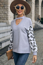 Leopard Print Cutout Long Sleeve Tee - SHE BADDY© ONLINE WOMEN FASHION & CLOTHING STORE