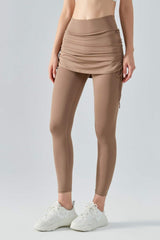 Drawstring Ruched Faux Layered Yoga Leggings - SHE BADDY© ONLINE WOMEN FASHION & CLOTHING STORE