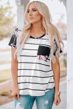 Striped T-Shirt with Patch Pocket - SHE BADDY© ONLINE WOMEN FASHION & CLOTHING STORE