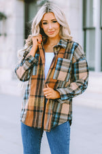 Plaid Curved Hem Shirt Jacket with Breast Pockets - SHE BADDY© ONLINE WOMEN FASHION & CLOTHING STORE