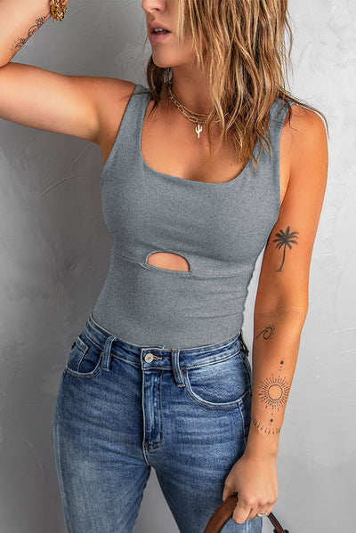Heathered Cutout Scoop Neck Tank - SHE BADDY© ONLINE WOMEN FASHION & CLOTHING STORE