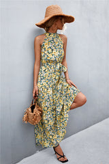 Printed Sleeveless Tie Waist Maxi Dress - SHE BADDY© ONLINE WOMEN FASHION & CLOTHING STORE